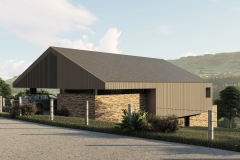 Construction d'une habitation contemporaine - façade - bardage bois ajouré et moellon